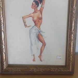 Framed Dance Figure Art Print in White and Gold